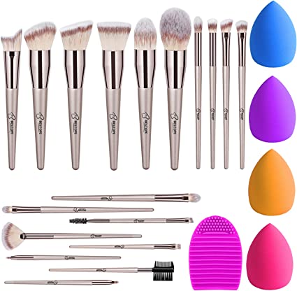 Make Up Brushes BESTOPE Pro Champagne Gold Makeup Brush Set with Makeup Sponges