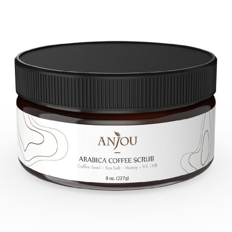 Anjou Arabica Coffee Scrub with Honey, Sea Salt, and Jojoba Oil (Rich in Vitamins and Antioxidants, Natural Exfoliate and Cellulite Treatment, Skin Moisturizer and Purifier)