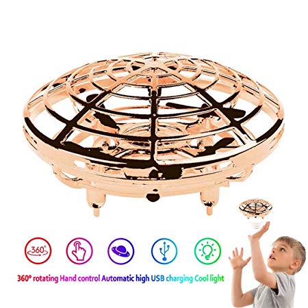JTORD UFO Flying Toys for Kids Boys Hand-Controlled Flying Ball Interactive Infrared Induction Helicopter Ball 360° Rotating Shinning LED Lights Toys Gifts for Boys Girls Kids(Gold)