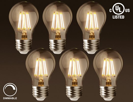 Torchstar #Dimmable# LED A19 Vintage Filament Light Bulb, 7W (60W Equivalent), 2700K Soft White, E26 Medium Base, 2 YEARS WARRANTY, Pack of 6