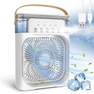 ComSaf Portable Air Conditioner Fan, Mini Evaporative Air Cooler with 7 Colors LED Light, 1/2/3 H Timer, 3 Wind Speeds and 3 Spray Modes for Office, Home, Dorm, Travel (Multi Color)