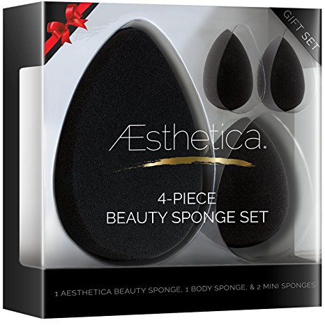 Aesthetica 4 Piece Beauty Sponge Blender Set - Includes Original Beauty Sponge, Body Sponge & Two Mini Beauty Sponges - Latex Free