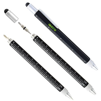 Pshine Multi-Tool 6 in 1 Pen with Ruler, Levelgauge, Ballpoint Pen, Stylus Fit for Mens Gift(Black)