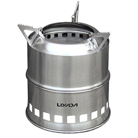 Lixada Portable Stainless Steel Lightweight Wood Stove Solidified Alcohol Stove Outdoor Cooking Picnic BBQ Camping with Mesh Bag