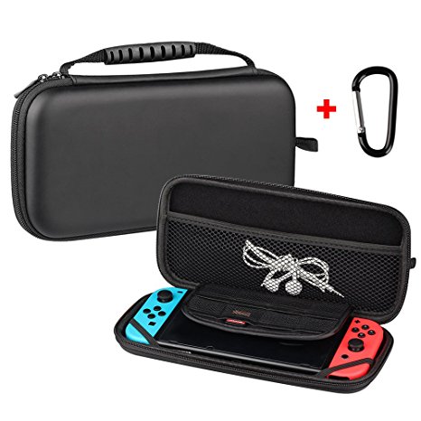 Kungber Hard Travel Carrying Pouch Case for Nintendo Switch, Protective Storage Bag with 8 Game Cartridge Holders (Black)