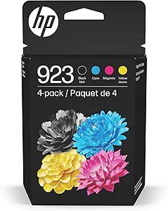 HP 923 Black, Cyan, Magenta, Yellow Ink Cartridges (4-Pack) | Works OfficeJet 8120 Series, OfficeJet Pro 8130 Series | Eligible for Instant Ink | 6C3Y6LN