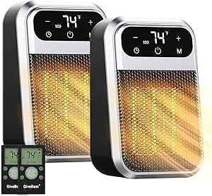 GiveBest 800W Wall Outlet Space Heater with Remote, Small Plug in Electric Heater LED Display with Adjustable Thermostat and Timer for rv and Home Office Bathroom Indoor Use, ETL Listed, 2 Pack