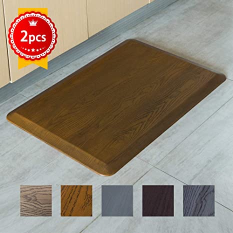 Extra Thick Anti Fatigue Comfort Mat 2 Pack - Non-Slip Kitchen Floor Mat - Waterproof Standing Kitchen Mat Commercial for Offices, Home, Garages - Relieves Pain (Natural Wood Grain, 20''x30''x3/4'')