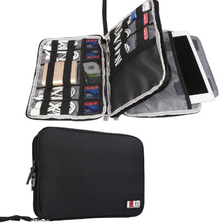 BUBM Double Layer Travel Gear Organizer  Electronics Accessories Bag  Phone Charger Case Large Black