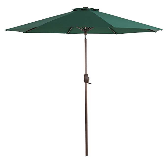 Ulax furniture Patio 9 Ft Market Outdooor Aluminum Umbrella, Tilt W/Crank, 100% Polyester, Dark Green