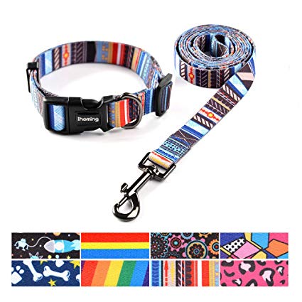 Ihoming Adjustable Pet Collar with Matching Leash Combo Set, Pet Car Seat Safe Belt for Small Medium Large Dogs and Cats
