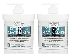 Advanced Clinicals Retinol Body & Face Lotion W/Niacinamide, Dry Skin Face Moisturizer & Crepey Skin Care Treatment, Anti Aging Retinol Cream Reduces Look Of Wrinkles, Sagging Skin, & Age Spots, 2PC