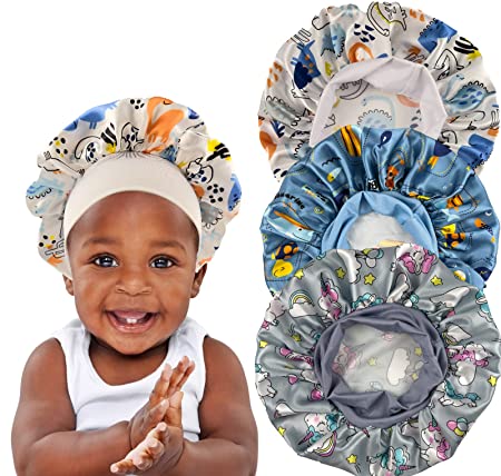 Holly LifePro 3PCS Long Sweet Satin Bonnets for Teens Toddler Child Baby, Large Band Hair Bonnets with Tie Band, Silk Sleep Braids Bonnet, StyleE