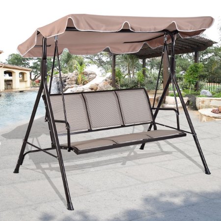 Giantex 3 Person Outdoor Patio Swing Canopy Awning Yard Furniture Hammock Steel Beige