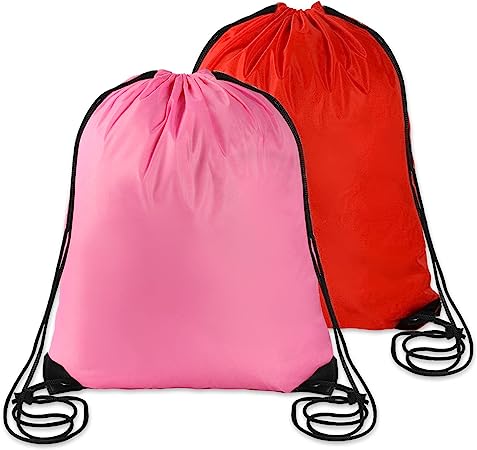 Sliverdew 2Pcs Drawstring Bag Cinch Bags Drawstring Gym Bag Draw String Backpack Bulk Sack Red Pink Swimming String Bags for Women