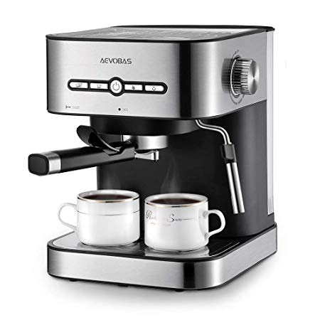 Aevobas Espresso Coffee Maker Machine with Milk Frother & Professional 15 Bar Pressure Pump for Cappuccino Latte -Silver
