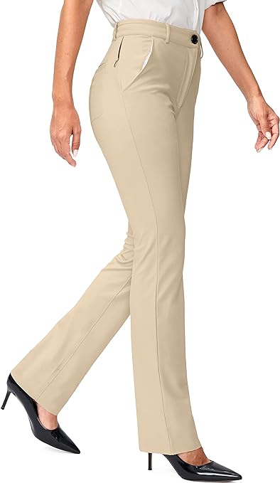 Rammus Womens Yoga Dress Pants with Zipper Pocket Stretch Work Pants for Women Straight Leg Slacks for Office Business Casual