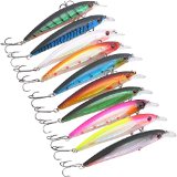 Piscifun 10 Colors 433inch 048oz Plastic Deep Diver Sinking Minnow Lure with 3D Eyes Two VMC Treble Hooks