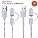 Mopow 2 Pack 3FT 2 in1 Nylon Braided Charging Cable with Micro USB Lightning Connectors for iPhone 6s6s Plus66 PlusiPad iPodSamsung Galaxy HTC Nexus NokiaSony Other Android Phones Tablets
