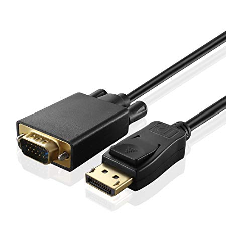 TNP DisplayPort DP to VGA Cable (6 Feet) Male to Male Passive Passthrough Video Converter Adapter Wire Cord Plug Supports 4K Ultra HD UHD 1440P 1080p Full HD (Black)