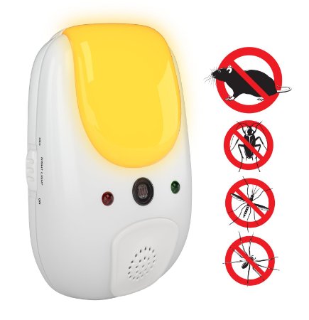 SANIA Pest Repeller - Electronic Ultrasonic Deterrent for Inside Your Home Features Relaxing Amber Night Light - Effective Sonic Defense Repellant Keeps Roaches Spiders Mosquitos Mice Bugs Away