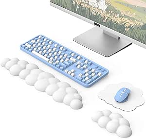 MoKo Cloud Wrist Rest, Ergonomic Cloud Keyboard Wrist Rest with Mouse Rest Wrist Pad, Upgraded PU Leather Cloud Arm Rest Wrist Pad for Keyboard and Mouse for Office, Gaming, Computer, Laptop, White