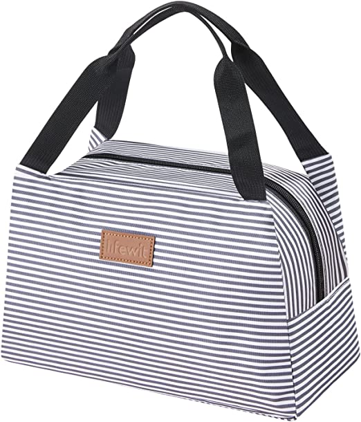 Lifewit Lunch Bag for Women Men, Insulated Lunch Box, Reusable Lunch Tote for Meal Prep, Work, School, Travel, Black White Stripes