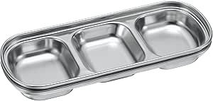 uxcell 2 Pack Stainless Steel Dish Dipping Bowls with 3 Rectangular Compartment Divided, Metal Seasoning Plate Dipping Bowl for Condiment Home Party Restaurant Picnic Travel, Silver