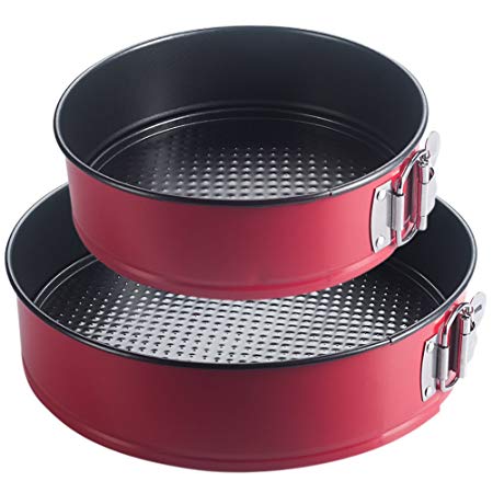 Tebery 2 Piece Springform Pan Set 7"/10" Leakproof & Non-stick with Removable Bottom and Quick-Release Latch