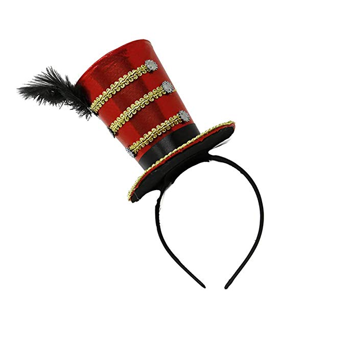 Circus Ringmaster Majorette Mini Cocktail Top Hat w Feather Costume Accessory