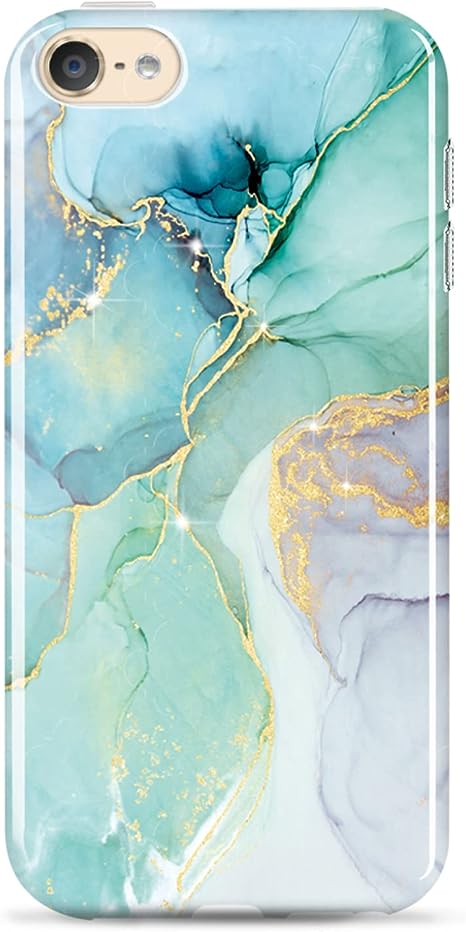 luolnh iPod Touch 7 Case,iPod Touch 6 Case,iPod Touch 5 Case,Gold Glitter Sparkle Marble Design Shockproof Soft Silicone TPU Bumper Cover Skin Case for iPod Touch 5th / 6th / 7th Gen(Abstract Mint)