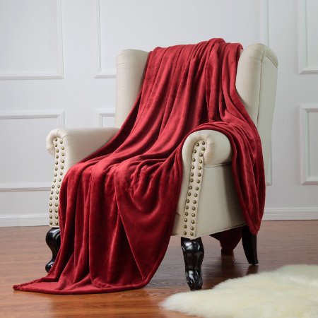 Flannel Throw Blankets, Bed Blanket by Bedsure-100% Plush Microfiber(Warm/Cozy/Fluffy), Lightweight and Easy Care, Couch Blanket, Twin Full/Queen King(66"x90" Red Burgundy)