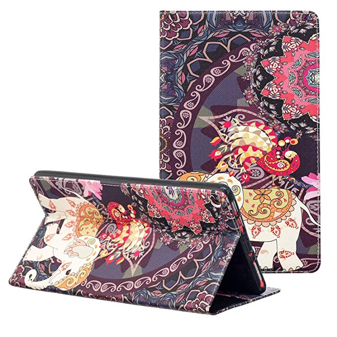 NOKEA Art Pattern Folio case Slim Lightweight Premium PU Leather Folding Stand with Auto Wake/Sleep Tablet case Replacement for Fire HD 10 Tablet 10.1" (7th Generation, 2017 Release) (Elephant Floral)