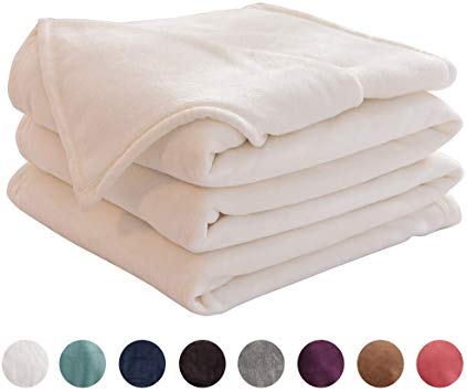 LIANLAM Queen Size Fleece Blanket Lightweight Super Soft and All Season Warm Fuzzy Plush Cozy Luxury Bed Blankets Microfiber (White, 90"x90")