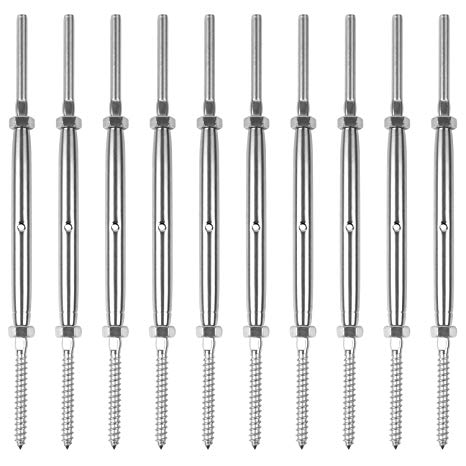 Blika (Lot of 10) Lag Screw Swage Turnbuckle for 1/8" Wire Rope Cable, Stainless Steel T316 Marine Grade