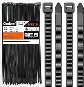 Oksdown 100 Pack 12 inch Black Heavy Duty Zip Ties Thick UV Resistant Cable Ties with 120 lbs Tensile Strength Large Nylon Self Locking Plastic Wire Ties