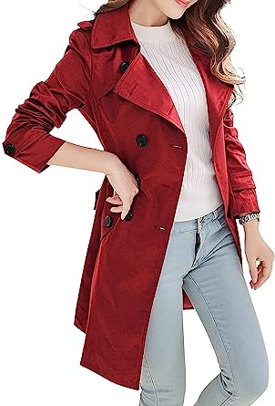 NANJUN Women's Double-Breasted Trench Coat Classic Lapel Overcoat Slim Outerwear Waterproof Coat with Belt Buckle