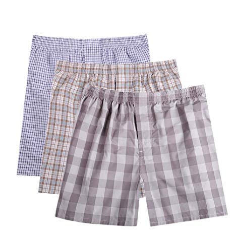 Pau1Hami1ton 3-Pack Men's Woven Boxer Shorts Cotton Trunks Button Plaid Briefs Checkered Underwear Multipacks B-01X