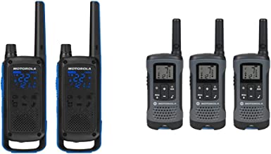 Motorola Talkabout T800 Two-Way Radios, 2 Pack, Black/Blue & Motorola T200TP Talkabout Radio, 3 Pack