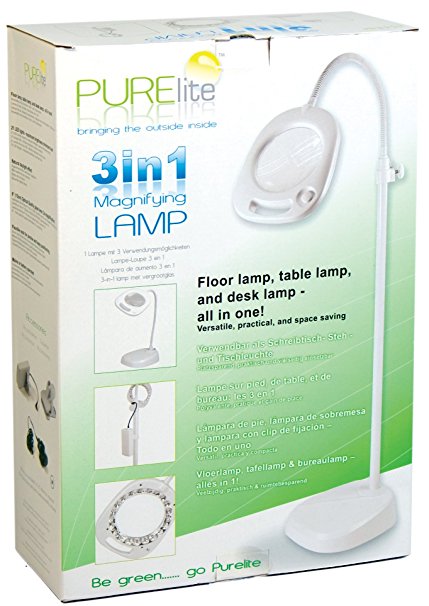 Purelite 3-in-1 Magnifying Lamp, Plastic - White