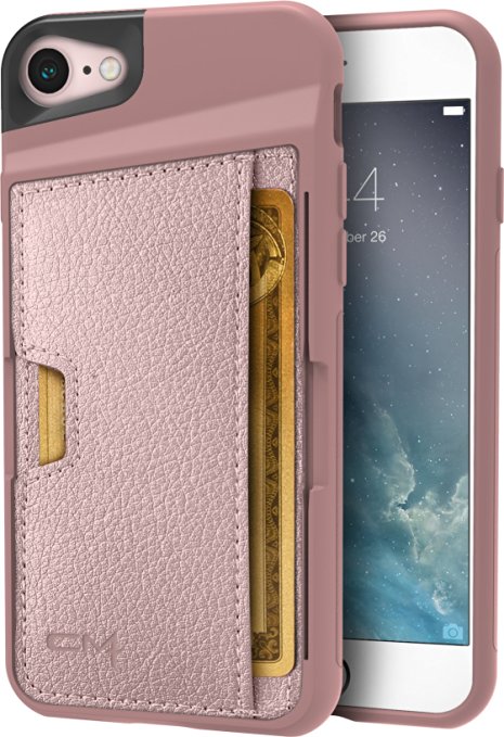 CM4 iPhone 7 Wallet Case - Q Card Case for iPhone 7 [Slim Protective Kickstand Grip Cover] - Rose Gold