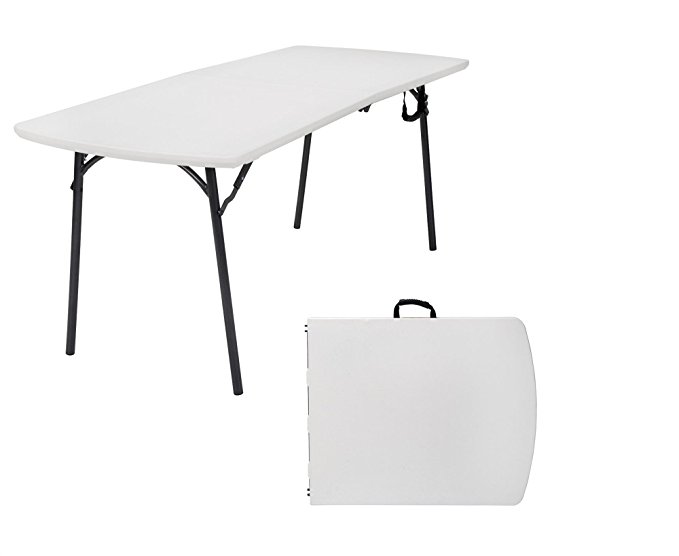 COSCO Diamond Series 300 lb. Weight Capacity, 6 ft. x 30 in. Fold-in-Half Banquet Table, White Speckle with Hammer Tone Frame