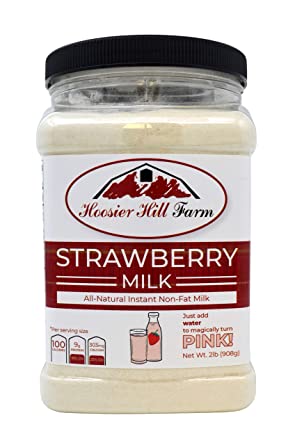 Hoosier Hill Farm Instant Strawberry Nonfat Milk Powder, Non-GMO ingredients, No added sugar, Hormone free, Fat Free, batch tested Gluten free, 2 lb. Made in the USA