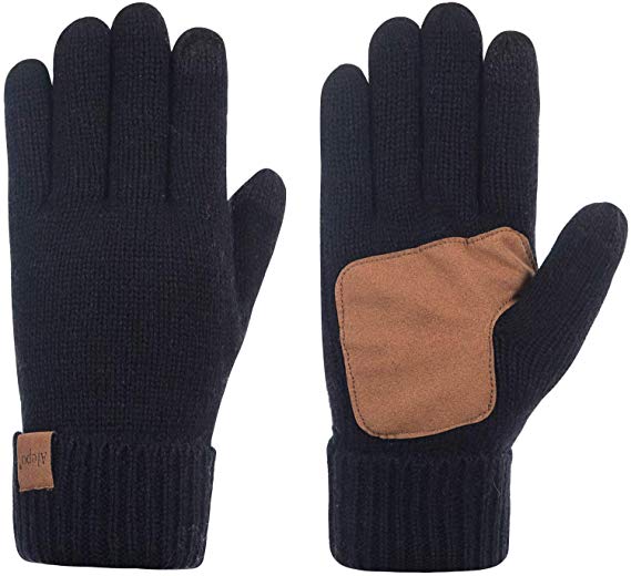 Winter Wool Gloves For Women And Men, Anti-Slip Knit Touchscreen Cuff Warm Unisex Driving Gloves With Thick Fleece Lining