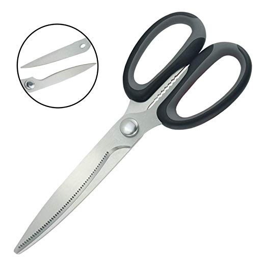 Kitchen Scissors,Stainless Steel Heavy Duty Detachable Shears Serrated And Flat Blade For Meat/Nuts