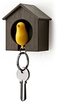 Birdhouse Key Ring - Brown House with Yellow Bird