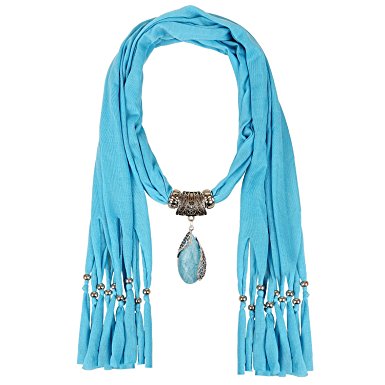 Christmas Gift LERDU Ladies Gift Idea Indian Stone Pendant Scarf Necklace Soft Jersey Infinity Scarf Tassel Jewelry for Women