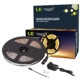 LE Flexible LED Strip Lights Kit,300 Units SMD 3528 LEDs Warm White,5m 12V DC Non-waterproof Light Strips, LED ribbon,Garden/Home/Kitchen/Car/Bar, DIY Party Decoration Lighting