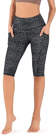 ODODOS Women's High Waisted Yoga Capris with Pockets, Tummy Control Non See Through Workout Athletic Running Capri Leggings