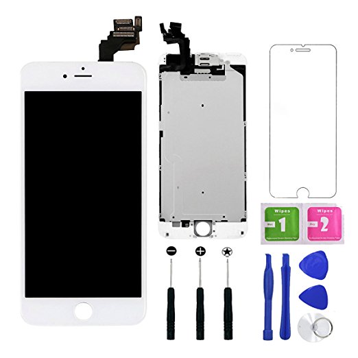 Screen Replacement For iPhone 6S Plus White Full Assembly Display with 3D Touch Panel Camera Earpiece Digitizer Glass iPhone Repair Kit for iPhone 6S Plus(5.5 inch) Including Tools,1-Year Warranty